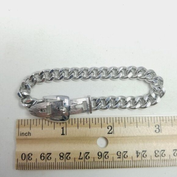 Vintage Avon Buckle Clasp Bracelet, Silver Tone Chain, Retro Estate, Adjustable - Picture 5 of 7